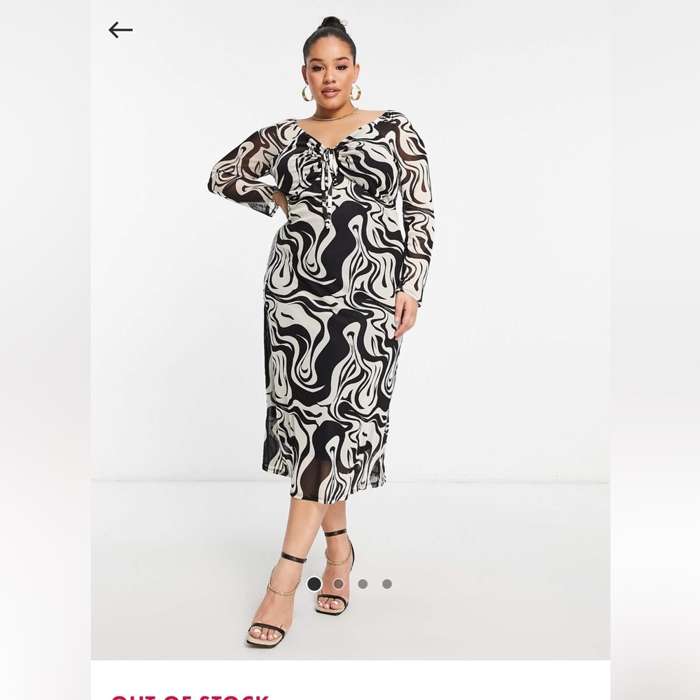 ASOS simply me black and white Mesh MIDI Dress, long sleeve, size US 16